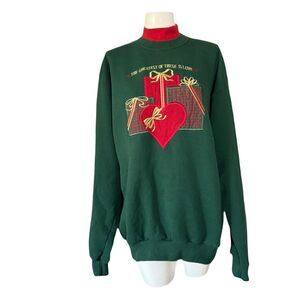 Vintage Pleasant Shade Oversized Green Holiday Sweatshirt Red Turtleneck Gold L